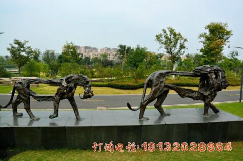 公園動物抽象獅子銅雕