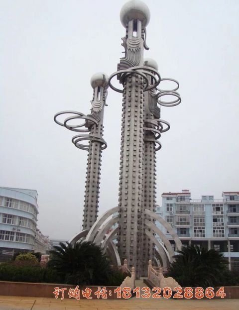 城市大型不銹鋼龍柱雕塑